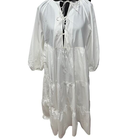& Other Stories Midi Smocked Bows Bodice Tiers Peasant Beach Boho White S NWT - Picture 1 of 12